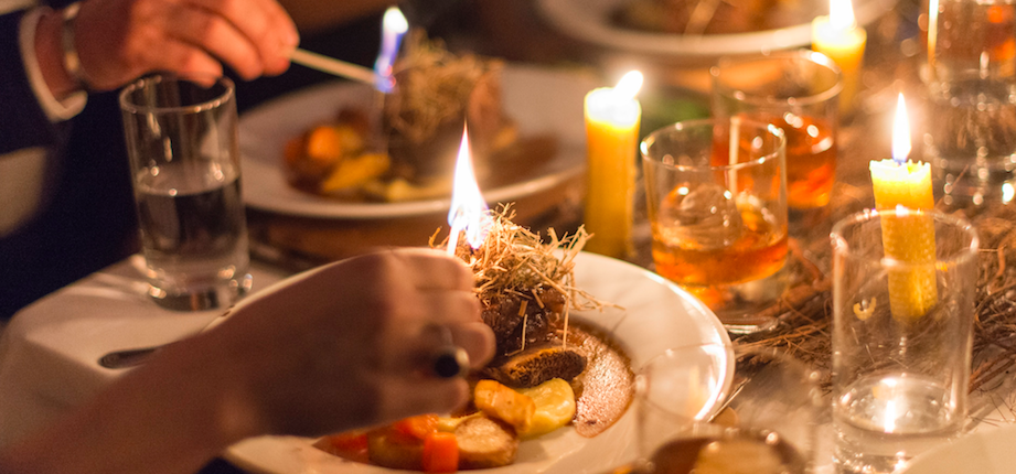 Flame-lit edible stories experience