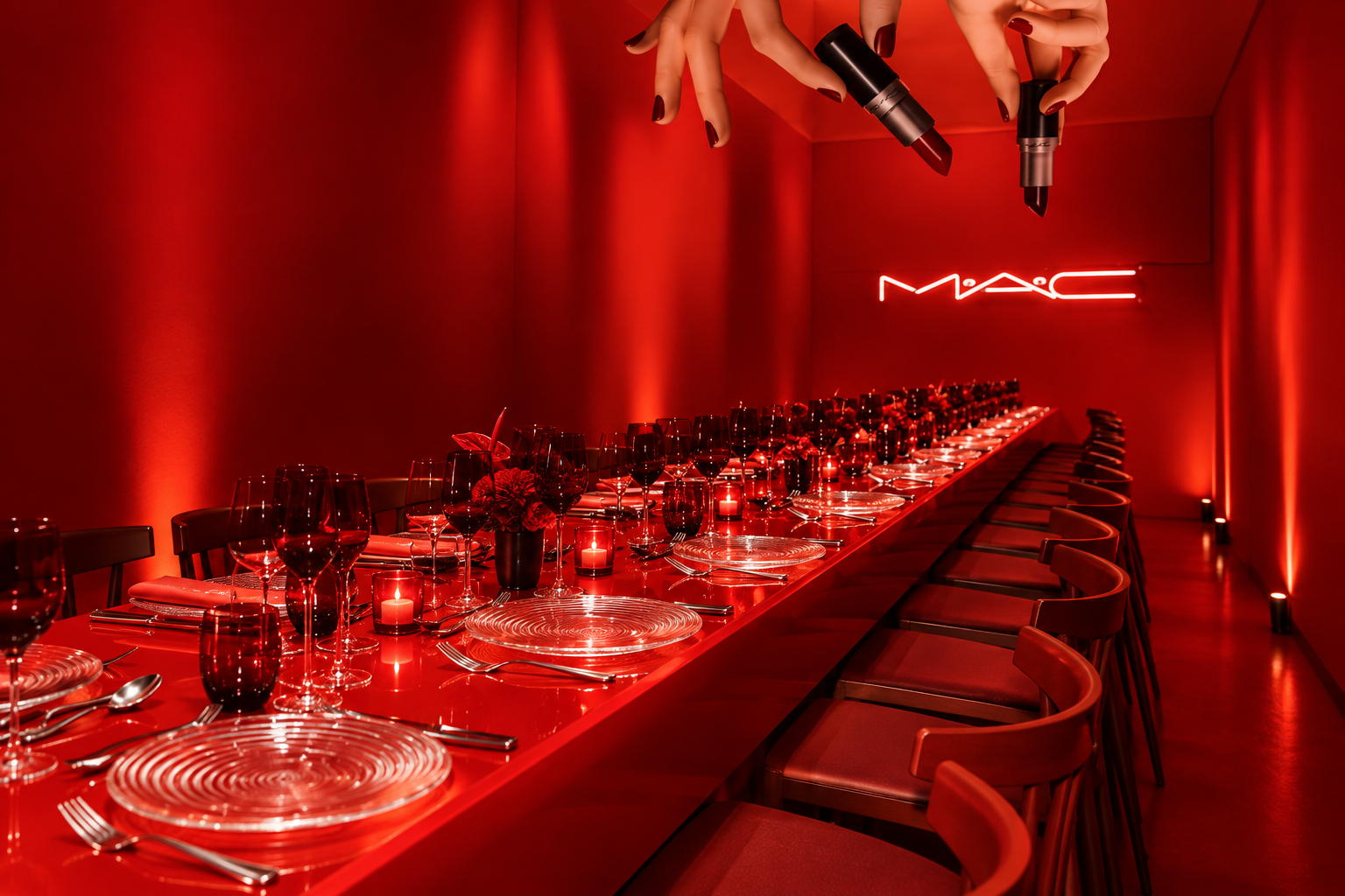 Red-lit MAC dinner installation