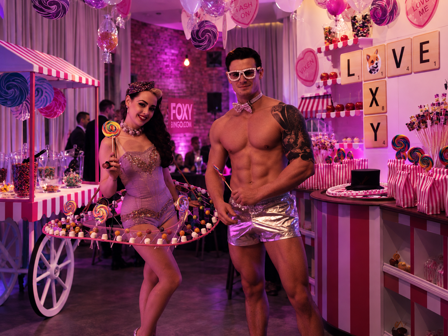 Foxy Bingo candy-themed event performers