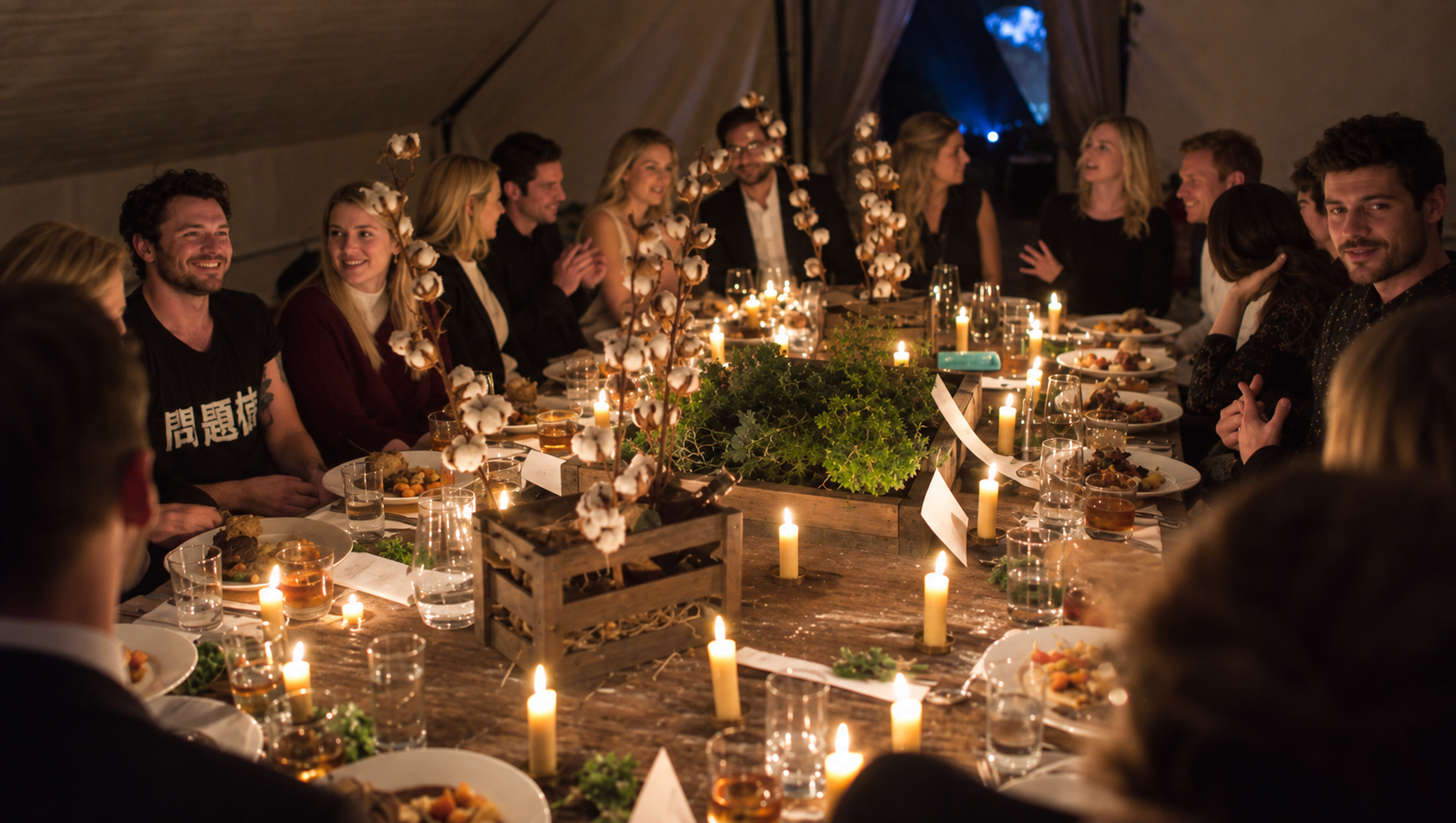 Rustic botanical dinner with guests